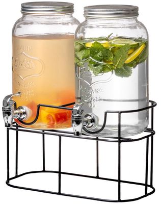 Glazen drankdispenser/limonadetap met rood/wit geblokte dop 3,5 liter