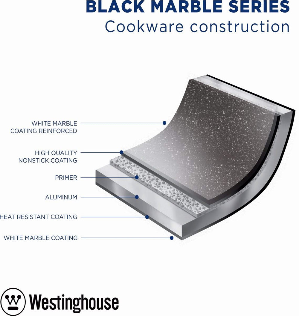 Westinghouse Pannenset Black Marble (Wokpan + Koekenpan ø 30 cm + Braadpan ø 28 cm) - Inductie en alle andere warmtebronnen