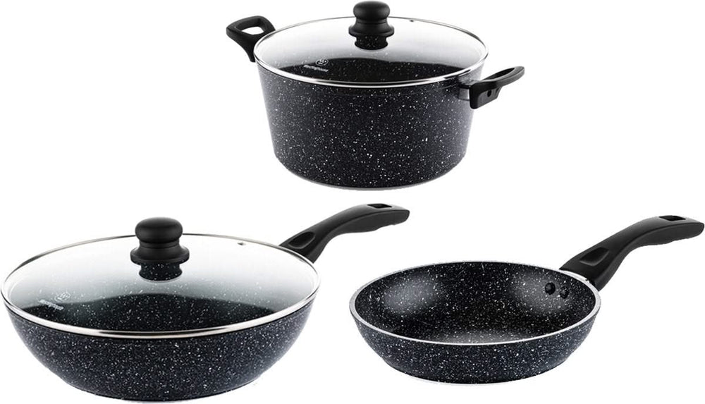 Westinghouse Pannenset Black Marble (Wokpan + Koekenpan ø 30 cm + Braadpan ø 28 cm) - Inductie en alle andere warmtebronnen