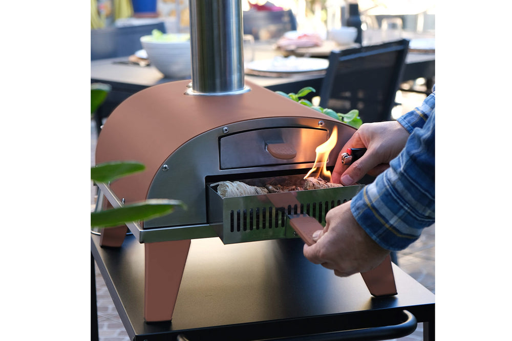 ZiiPa Pizza Oven Piana - Houtgestookt - met Thermometer - Terracotta - voor ø 30 cm pizza's - Roterende pizzasteen