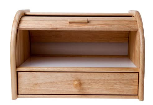 Houten broodtrommel met roldeur voor het bewaren van brood en broodjes Houten broodtrommel met roldeur voor het bewaren van brood en broodjes