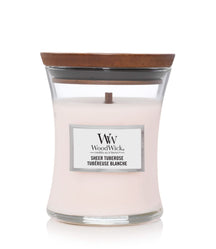 WoodWick Geurkaars Medium Sheer Tuberose - 11 cm / ø 10 cm - Geurkaars in Glas - Houten Lont