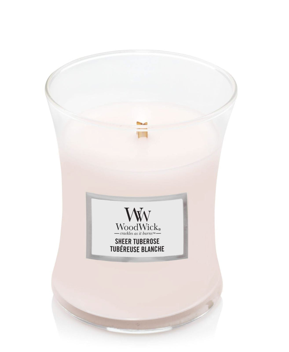 WoodWick Geurkaars Medium Sheer Tuberose - 11 cm / ø 10 cm