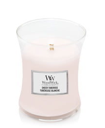 WoodWick Geurkaars Medium Sheer Tuberose - 11 cm / ø 10 cm - Geurkaars in Glas - Houten Lont