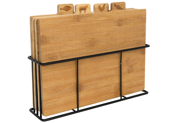 Cookinglife Snijplankenset Bamboe met houder 5-delig