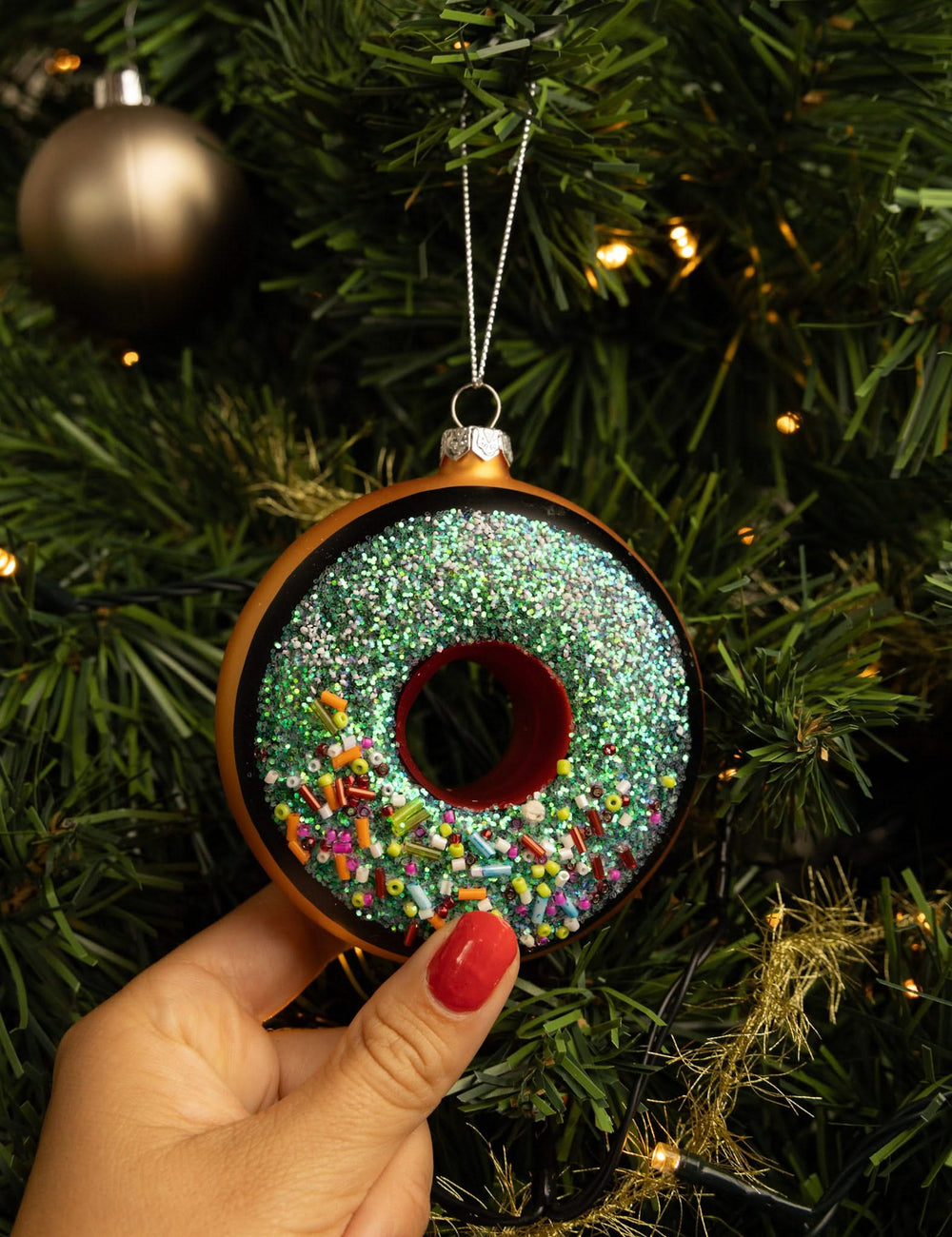 Nordic Light Kerstbal Donut Bruin/Blauw 10 cm