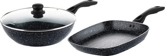 Westinghouse Pannenset Black Marble (Grillpan 28 cm + Wokpan ø 30 cm) - Inductie en alle andere warmtebronnen