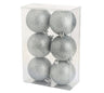 Cosy @Home Kerstballen Zilver glitter ø 8 cm - 6 Stuks