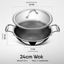 Stahl Cookware Wokpan Hybrid 24 cm - Inclusief Glazen Deksel