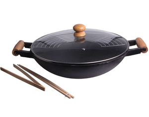 Cookinglife Wokpan met deksel & kookgerei ø 36 cm / 6.5 Liter - standaard anti-aanbaklaag