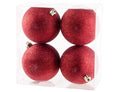 Cosy @Home Kerstballen Rood glitter ø 10 cm - 4 Stuks