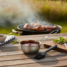 Cookinglife BBQ Sauspannetje Fire & Flavour RVS ø 11.5 cm - Inclusief zwarte silicone kwast