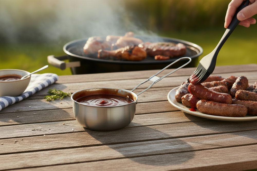 Cookinglife BBQ Sauspannetje Fire & Flavour RVS ø 11.5 cm - Inclusief zwarte silicone kwast
