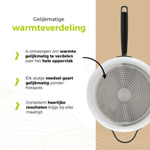 BE Living Hapjespan met Deksel - Ø 28cm - Keramische anti-aanbaklaag - PFAS vrij - Geschikt voor alle warmtebronnen - Wit