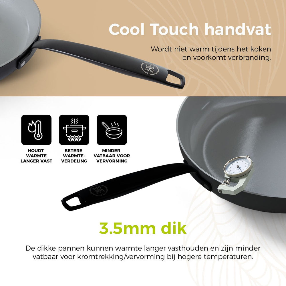 BE Living Koekenpan - Ø 24 cm - Keramische anti-aanbaklaag - PFAS vrij - Geschikt voor alle warmtebronnen - Zwart