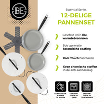 BE Living Pannenset - 12-delig - Essential - Keramische anti-aanbaklaag - Geschikt voor alle warmtebronnen - Wit