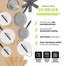 BE Living Pannenset - 20-delig - Essential - Keramische anti-aanbaklaag - Geschikt voor alle warmtebronnen - Wit