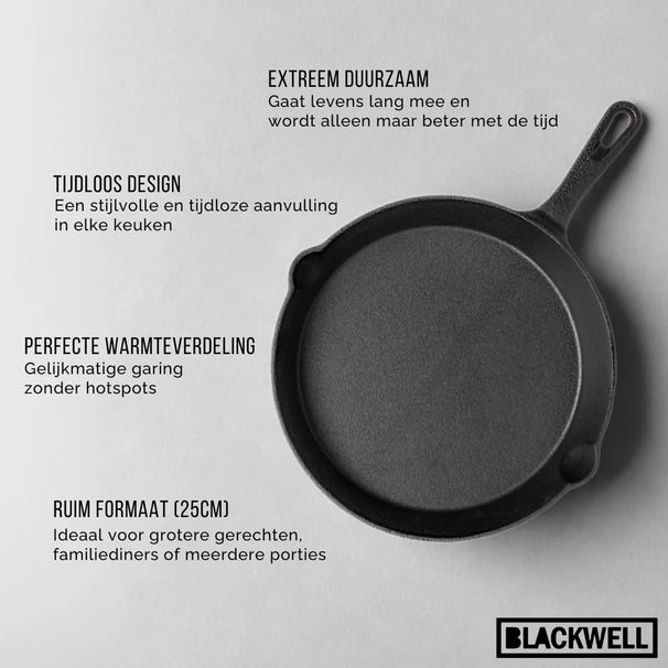 Blackwell Koekenpannenset Gietijzer / Skillets ø 16, 20 & 25 cm - zonder anti-aanbaklaag
