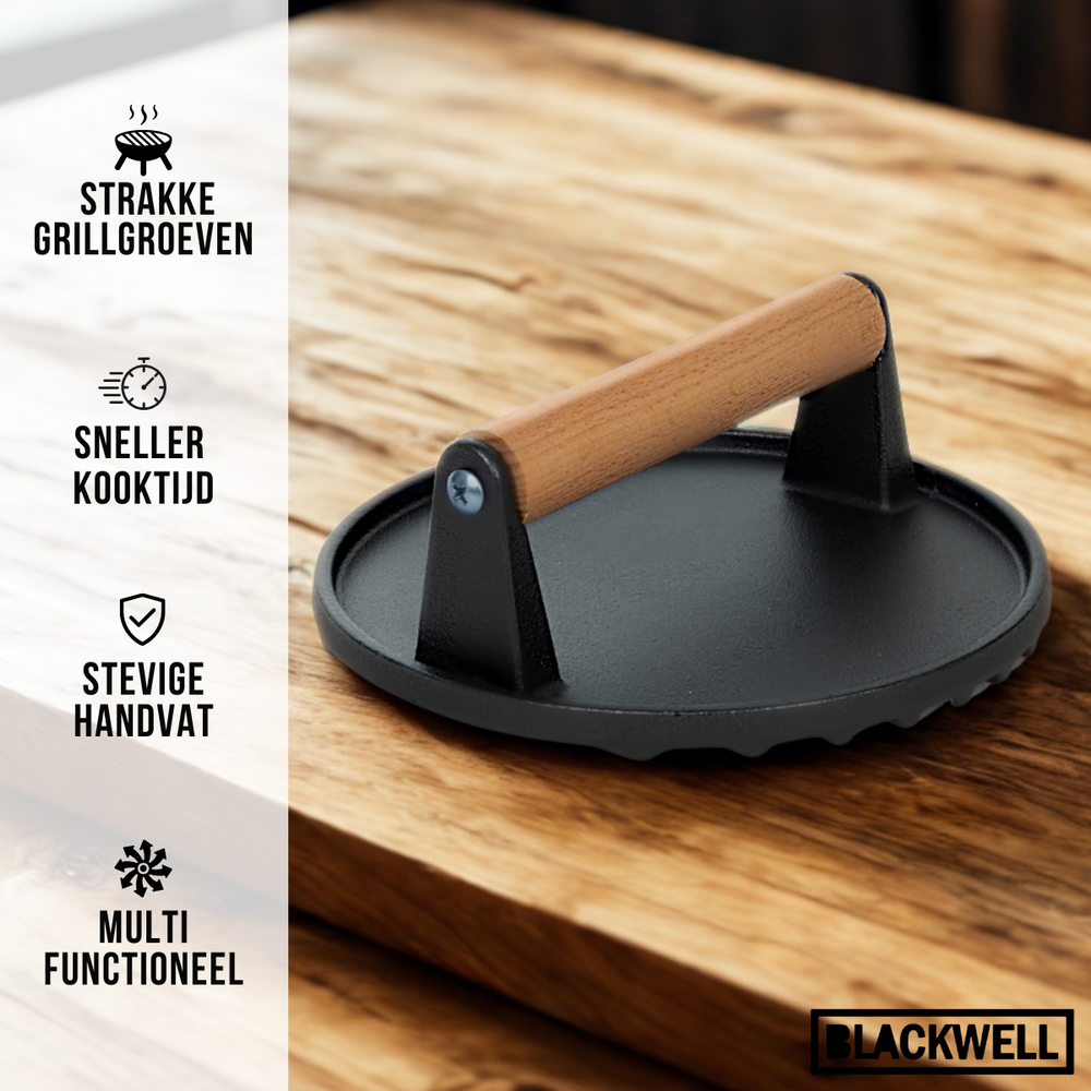 Blackwell Gietijzeren Hamburgerpers / Grillpers / Vleespers - Cast Iron - ø 18 cm