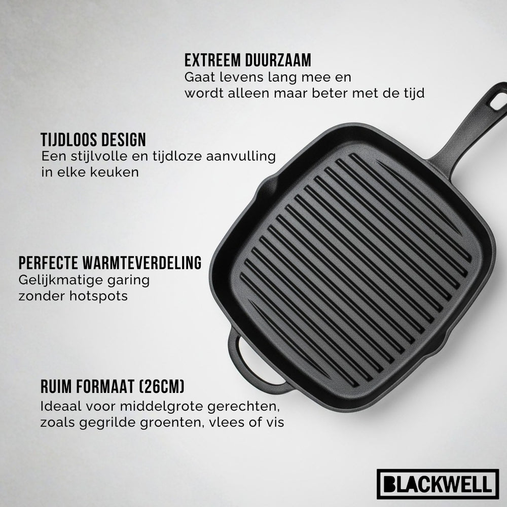 Blackwell Grillpan Cast Iron Gietijzer - 26 x 26 cm - zonder anti-aanbaklaag