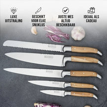 Blackwell Messenblok - Laguiole - Olijfhout - Koksmes, Broodmes, Vleesmes, Officemes & Schilmes 6-delig