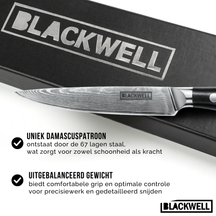 Blackwell Messenset (Koksmes + Groentemes + Officemes) - Japanse stijl - 67 lagen damaststaal - VG10 - 3-delig