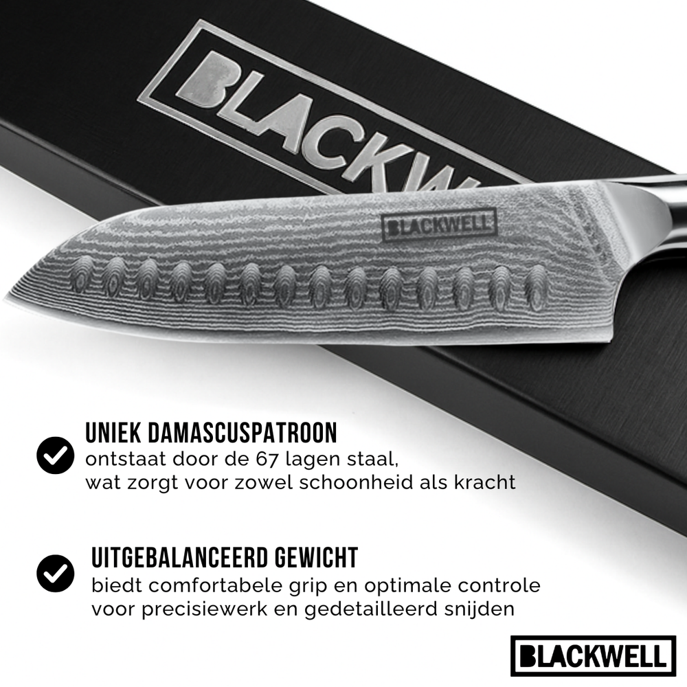 Blackwell Santokumes Japanse stijl - 67 lagen damaststaal - VG10 - 19 cm