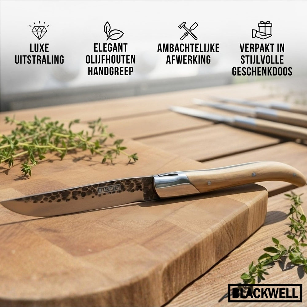 Blackwell Steakmessen Laguiole - Raw Black - Olijfhout - 6 Stuks