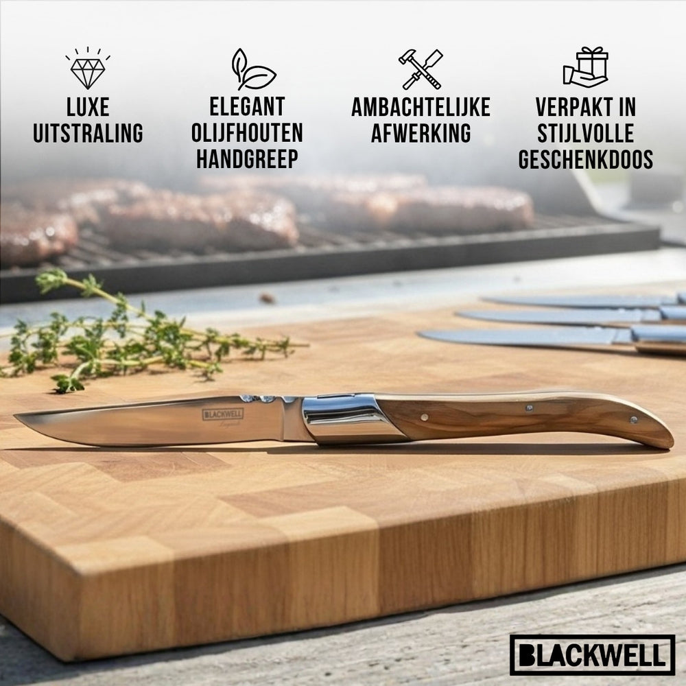 Blackwell Steakbestek Laguiole - Steakmessen & Steakvorken - Olijfhout - 12 Stuks