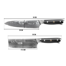 Blackwell Messenset (Koksmes + Groentemes / Nakirimes) - Japanse stijl - 67 lagen damaststaal - VG10 - 2-delig