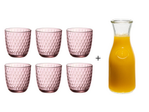 Bormioli Rocco Glazen Slot Roze 290 ml - 6 Stuks + Cookinglife Karaf 1 Liter