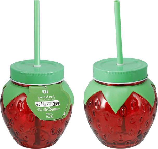 Waterglazen Aardbei 2 Stuks - Cocktailglazen met Rietjes - Cookinglife