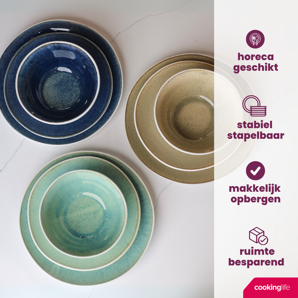 Cookinglife Serviesset Belize - 18-delig / 6 personen - 6 dinerborden ø 25 cm, 6 ontbijtborden ø 21 cm, 6 soepkommen ø 15 cm