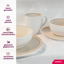 Cookinglife Serviesset Nola Sand reactive glaze 18-delig / 6 personen - 6 dinerborden, 6 ontbijtborden en 6 kommen