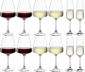 Leonardo Wijnglazenset (Rode wijnglazen + Witte wijnglazen + Champagneglazen) - Paladino - 12 delige set