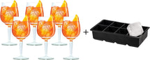 Aperol Spritz Glazen - 450 ml - Officeel Glas - 6 stuks + ijsblokjesvorm voor 8 grote ijsblokjes