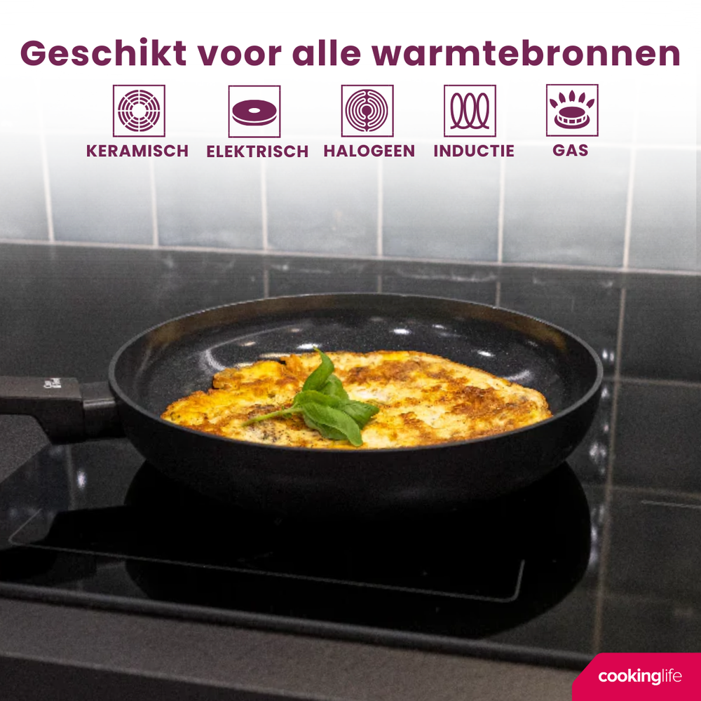 Cookinglife Koekenpan Black Cera - ø 24 cm - keramische anti-aanbaklaag - geschikt voor alle warmtebronnen