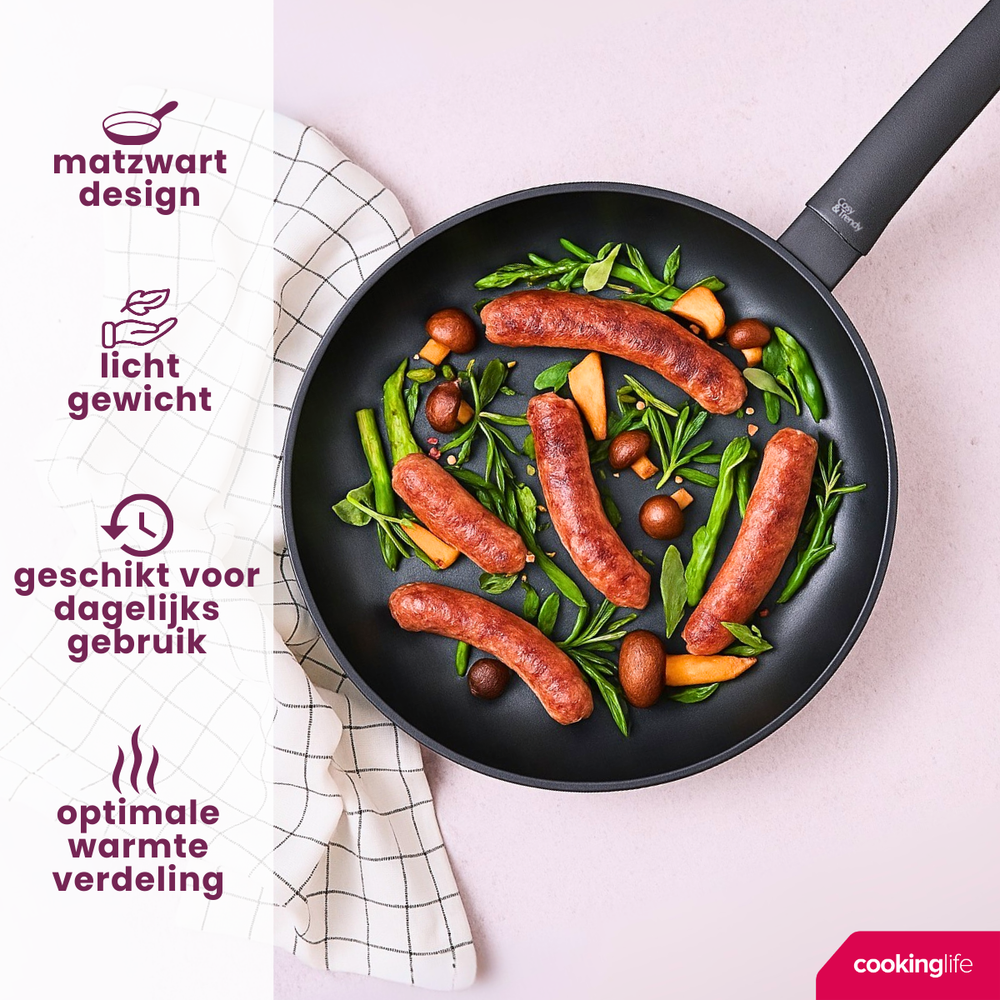 Cookinglife Koekenpan Black Cera - ø 24 cm - keramische anti-aanbaklaag - geschikt voor alle warmtebronnen