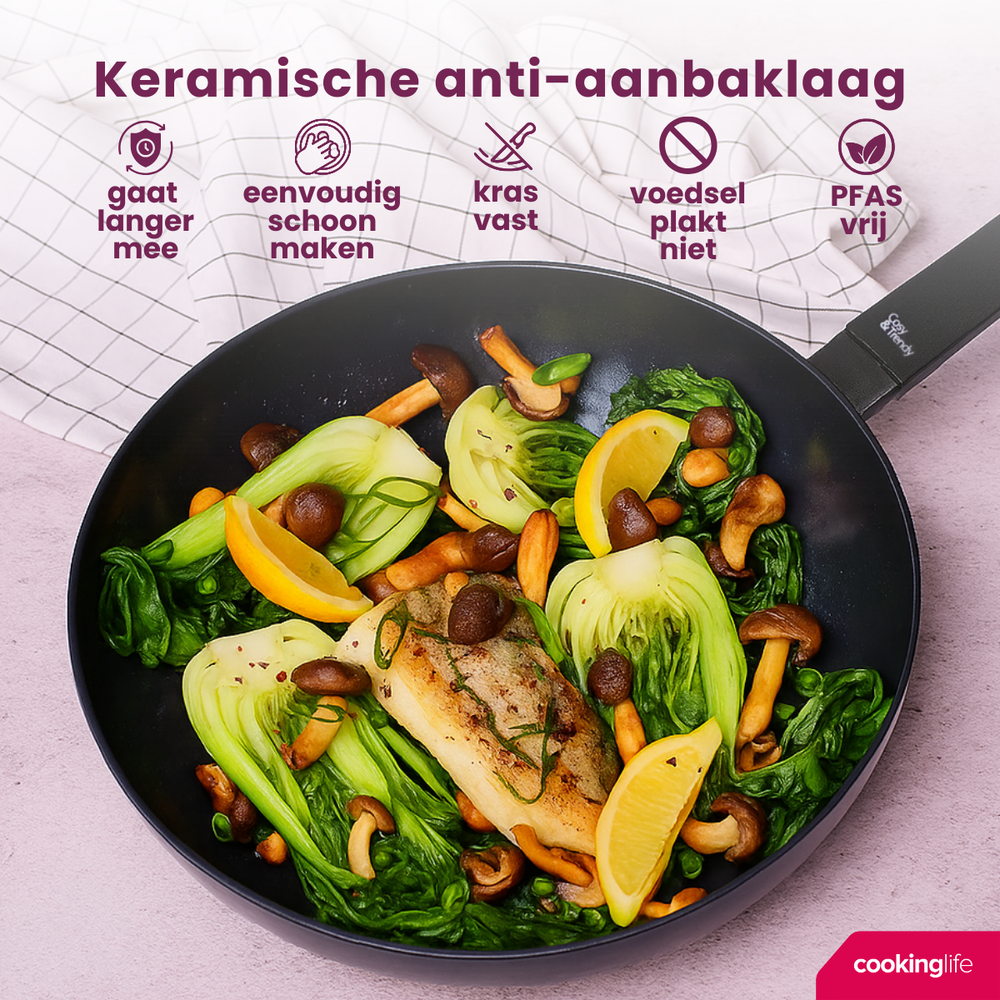 Cookinglife Koekenpan Black Cera - ø 28 cmn - keramische anti-aanbaklaag