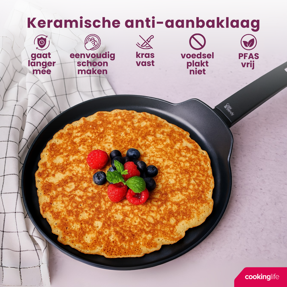 Cookinglife Pannenkoekenpan Black Cera Zwart - ø 24 cm - keramische anti-aanbaklaag - geschikt voor alle warmtebronnen