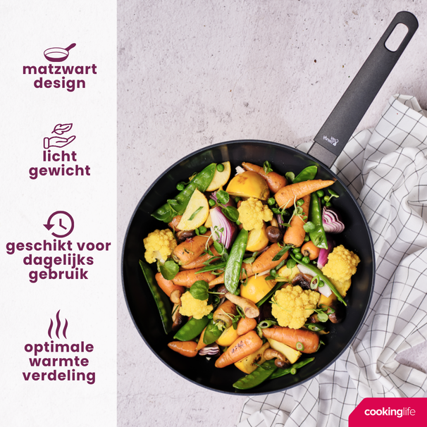 Cookinglife Wokpan Black Cera ø 28 cm - keramische anti-aanbaklaag - geschikt voor alle warmtebronnen