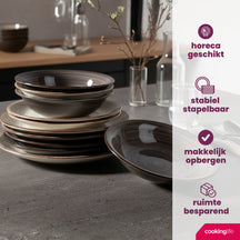 Cookinglife Serviesset Delice Grijs 18-delig / 6 personen - 6 dinerborden, 6 diepe borden en 6 ontbijtborden