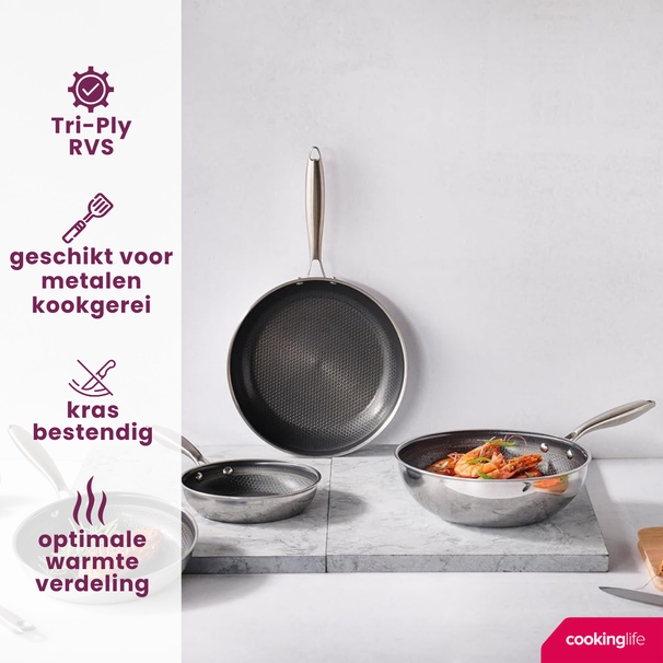 Cookinglife Wokpan HexaCook ø 28 cm - NON STICK - keramische anti-aanbaklaag - geschikt voor alle warmtebronnen