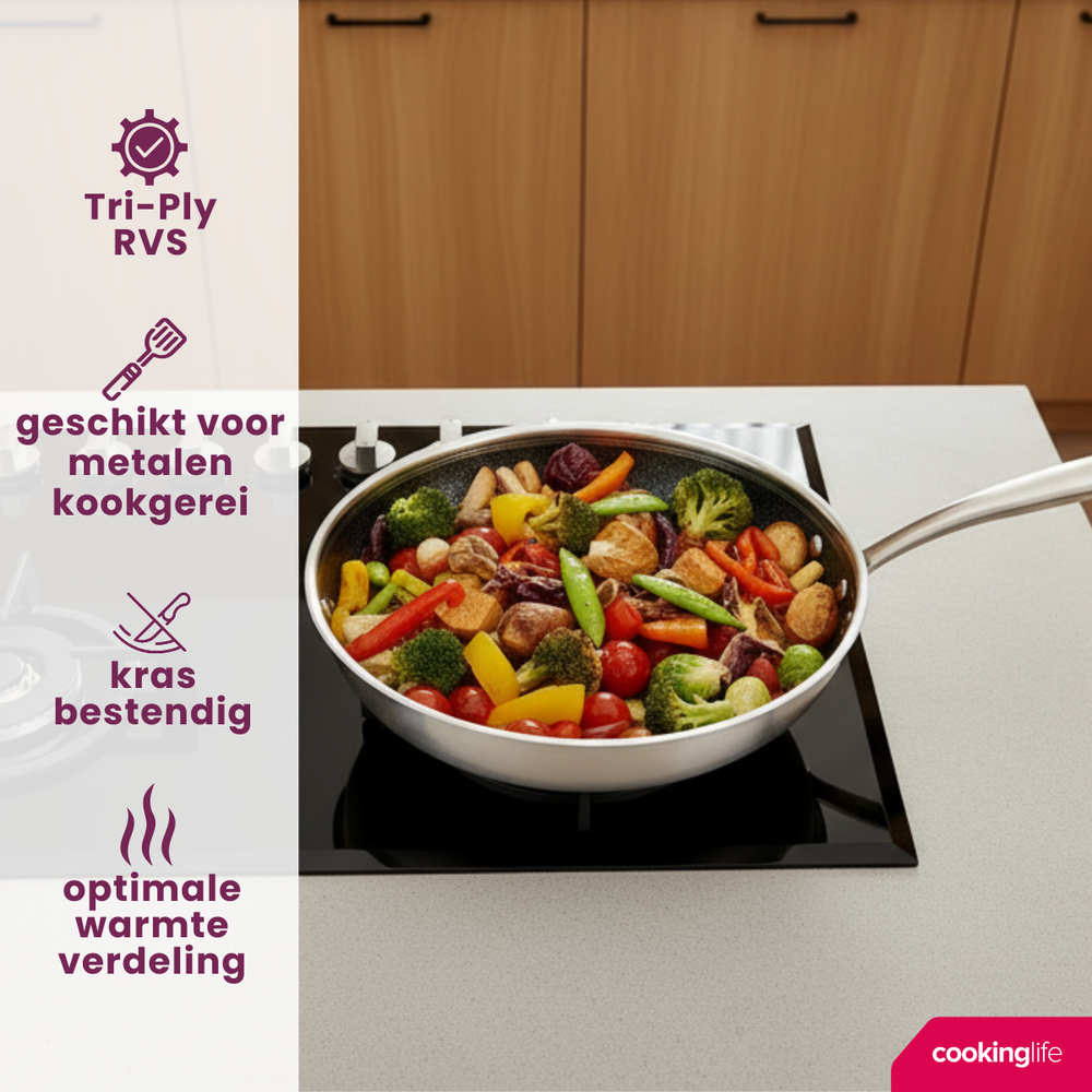 Cookinglife Wokpan HexaCook ø 28 cm - NON STICK - geschikt voor alle warmtebronnen - keramische anti-aanbaklaag