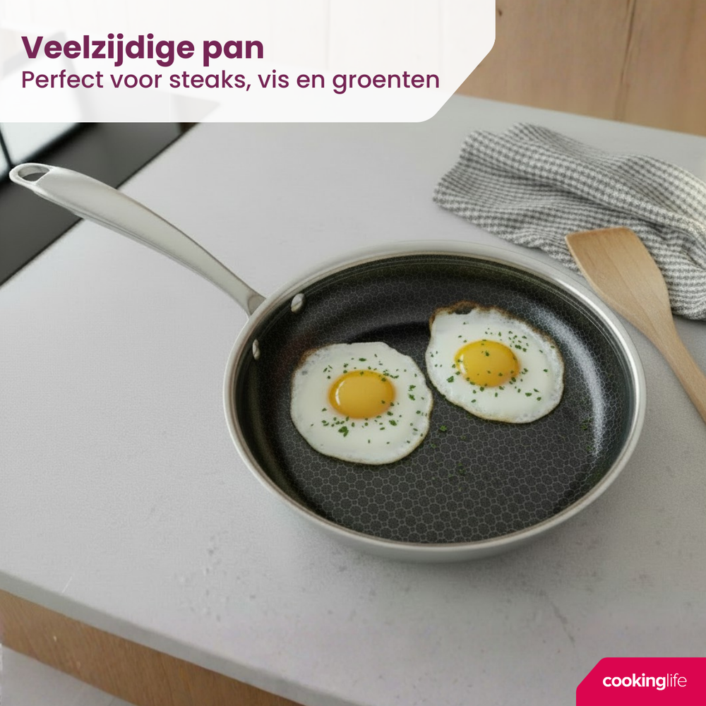 Cookinglife Koekenpannenset HexaCook 2-Delig ø 24 & 28 cm - NON STICK - geschikt voor alle warmtebronnen - keramische anti-aanbaklaag