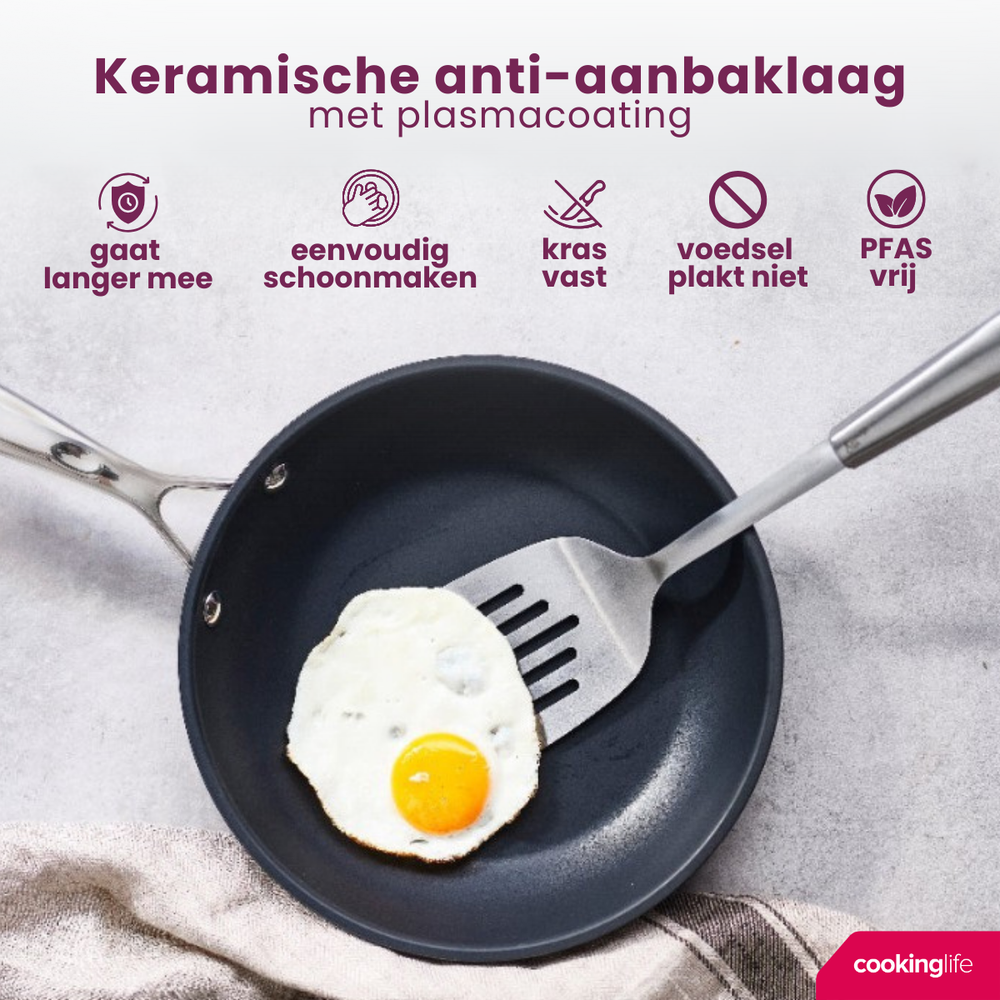 Cookinglife Koekenpan Revolt ø 24 cm - keramische anti-aanbaklaag - geschikt voor alle warmtebronnen