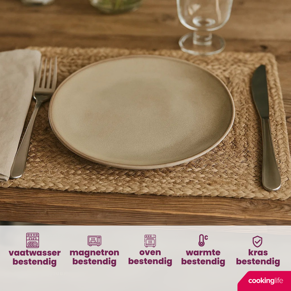 Cookinglife Serviesset Sabi Beige 18-delig / 6 personen - 6 dinerborden, 6 ontbijtborden en 6 kommen
