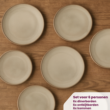 Cookinglife Serviesset Sabi Beige 18-delig / 6 personen - 6 dinerborden, 6 ontbijtborden en 6 kommen