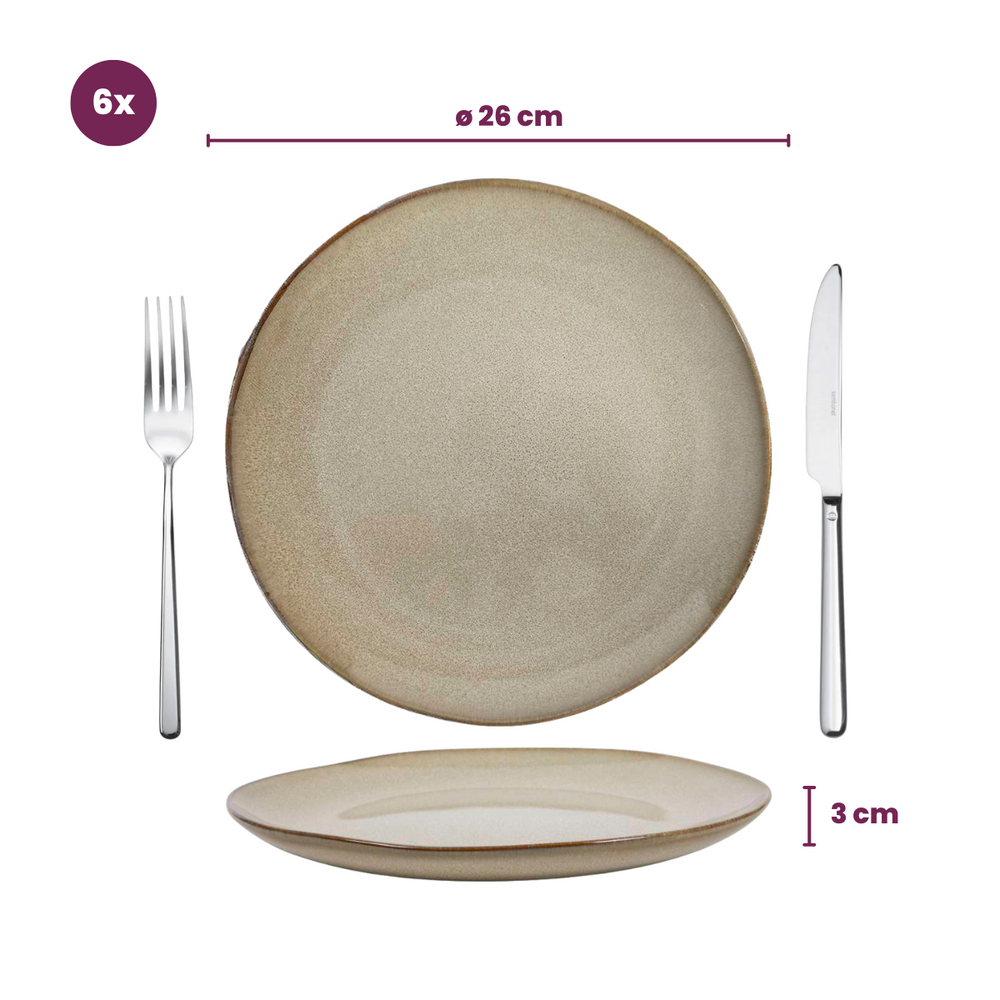 Cookinglife Serviesset Sabi Beige 18-delig / 6 personen - 6 dinerborden, 6 ontbijtborden en 6 kommen