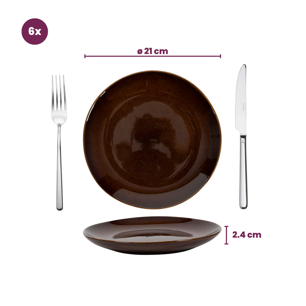 Cookinglife Ontbijtborden / Dessertborden Sabi Bruin ø 21 cm - 6 Stuks